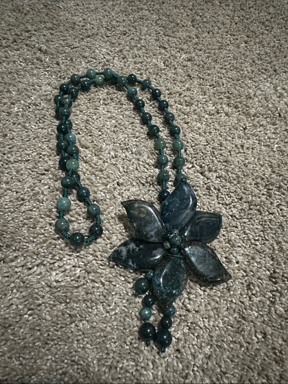 Genuine Agate Moss Flower Pendant Necklace